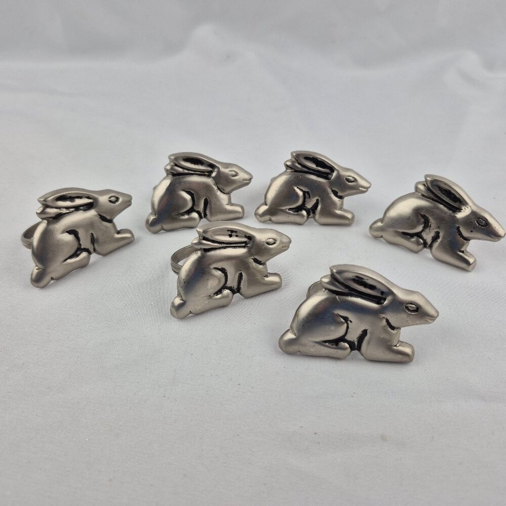Bunny Rabbit Silver Tone Napkin Rings  Set of 6